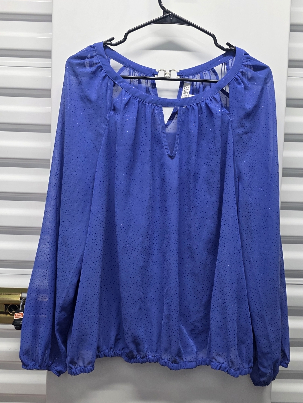 Jennifer Lopez Blue Blouse Longsleeve Sparkle Silver Clapse Closure Feminine